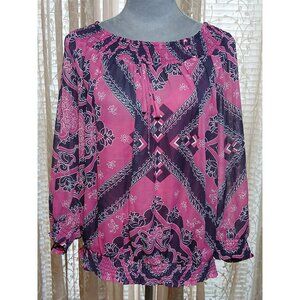 Charming Charlie Blouse Cami Set Womens XL Mixed Paisley Smocked 3/4 Sleeve Top